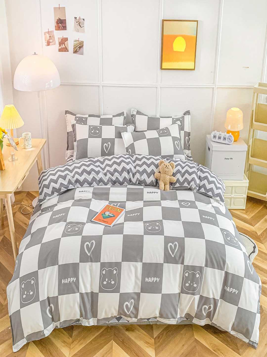 

JC Collection Grey Printed Double Queen Bedding Set
