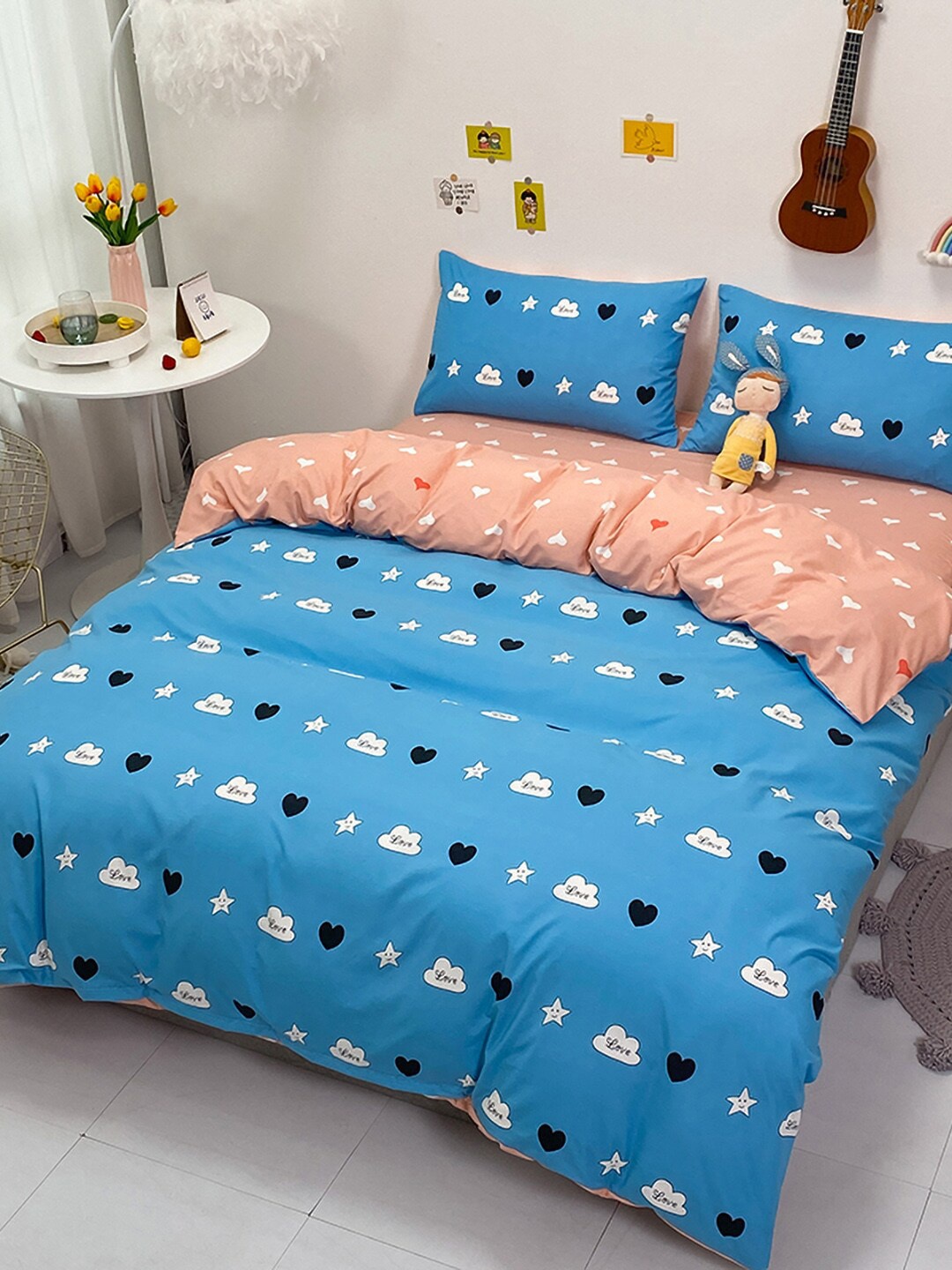 

JC Collection Blue & Beige Printed Double Queen Bedding Set