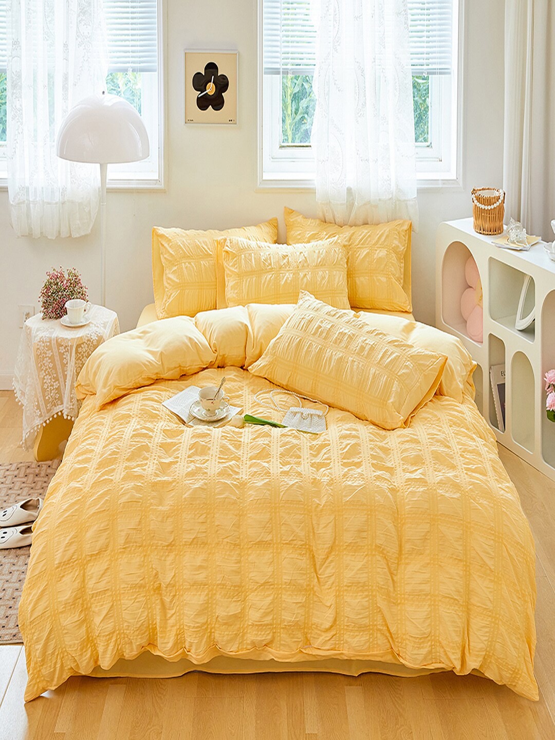 

JC Collection Yellow Checked Double King Bedding Set