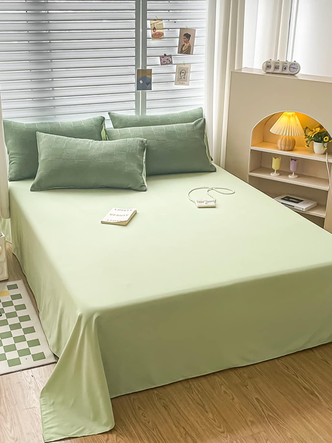 

JC Collection Green Checked Double King Bedding Set
