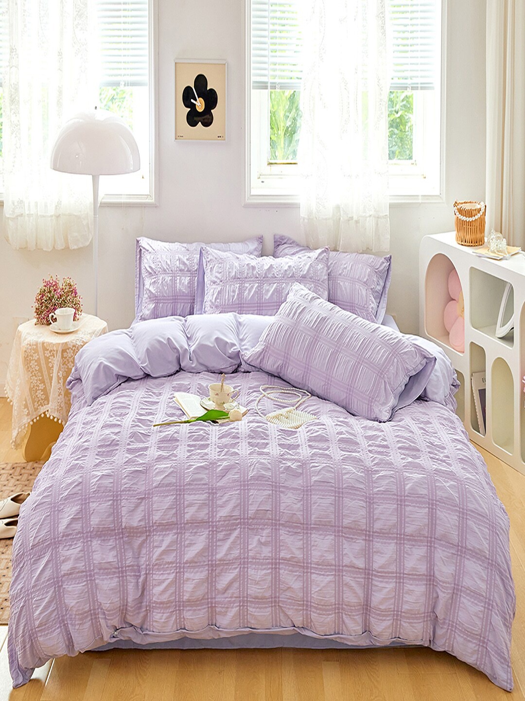 

JC Collection Purple Checked Double Queen Bedding Set