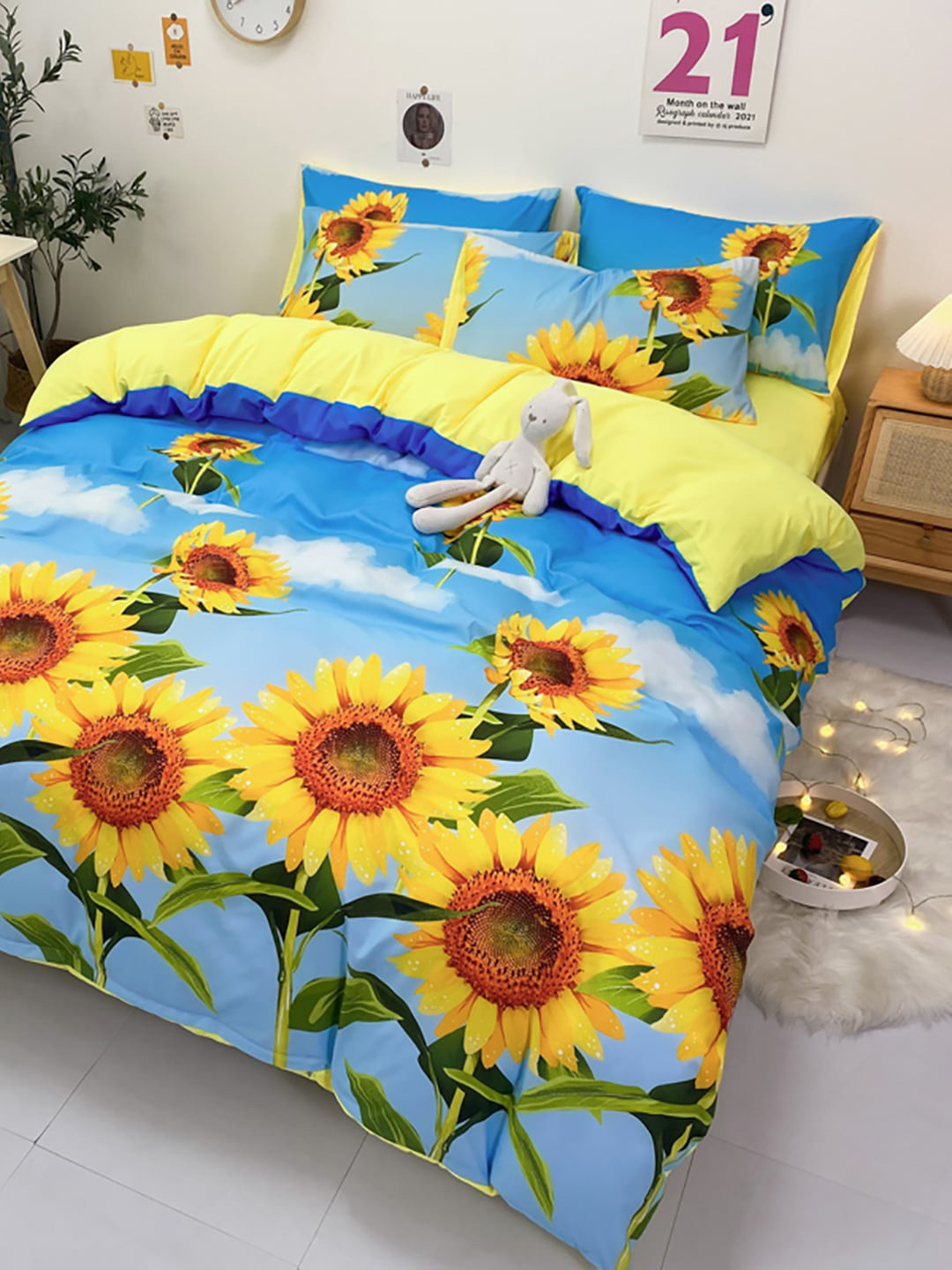 

JC Collection Blue & Yellow Floral Printed Single Bedding Set