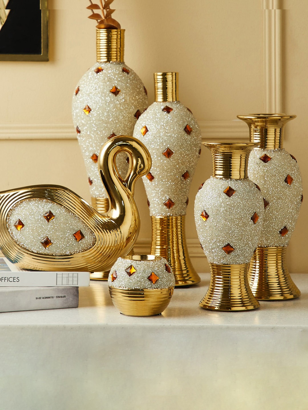 

Home Centre Mystique Gold-Toned Sequinned Swan Table Accent Showpiece