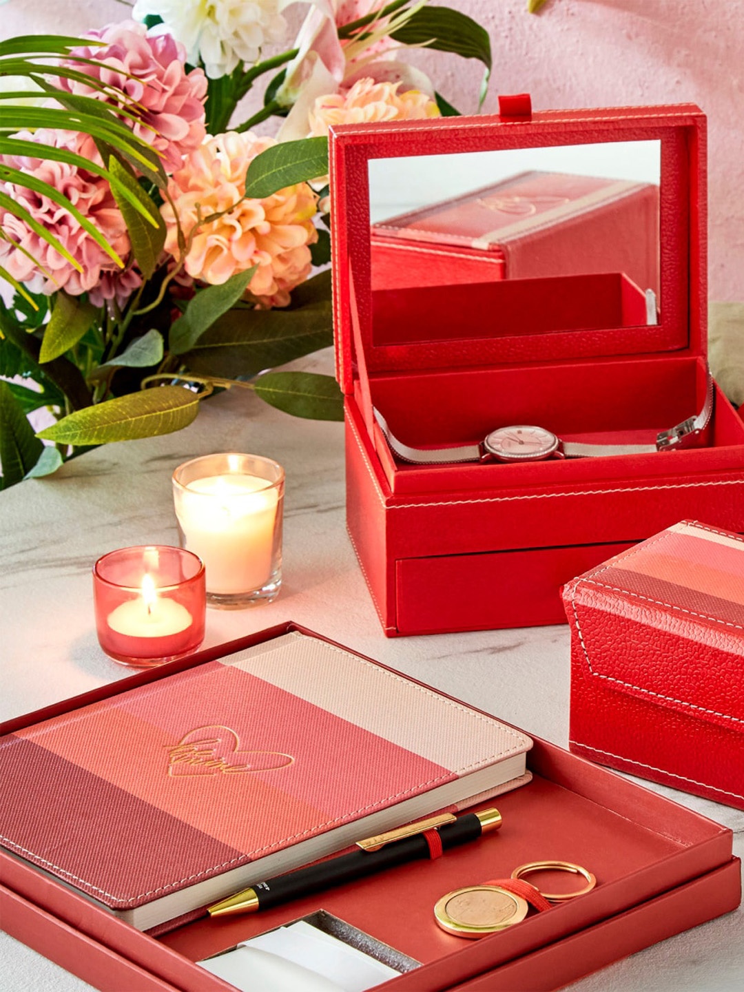 

Home Centre Love Forever Diary Set With Pen And Key Ring, Red