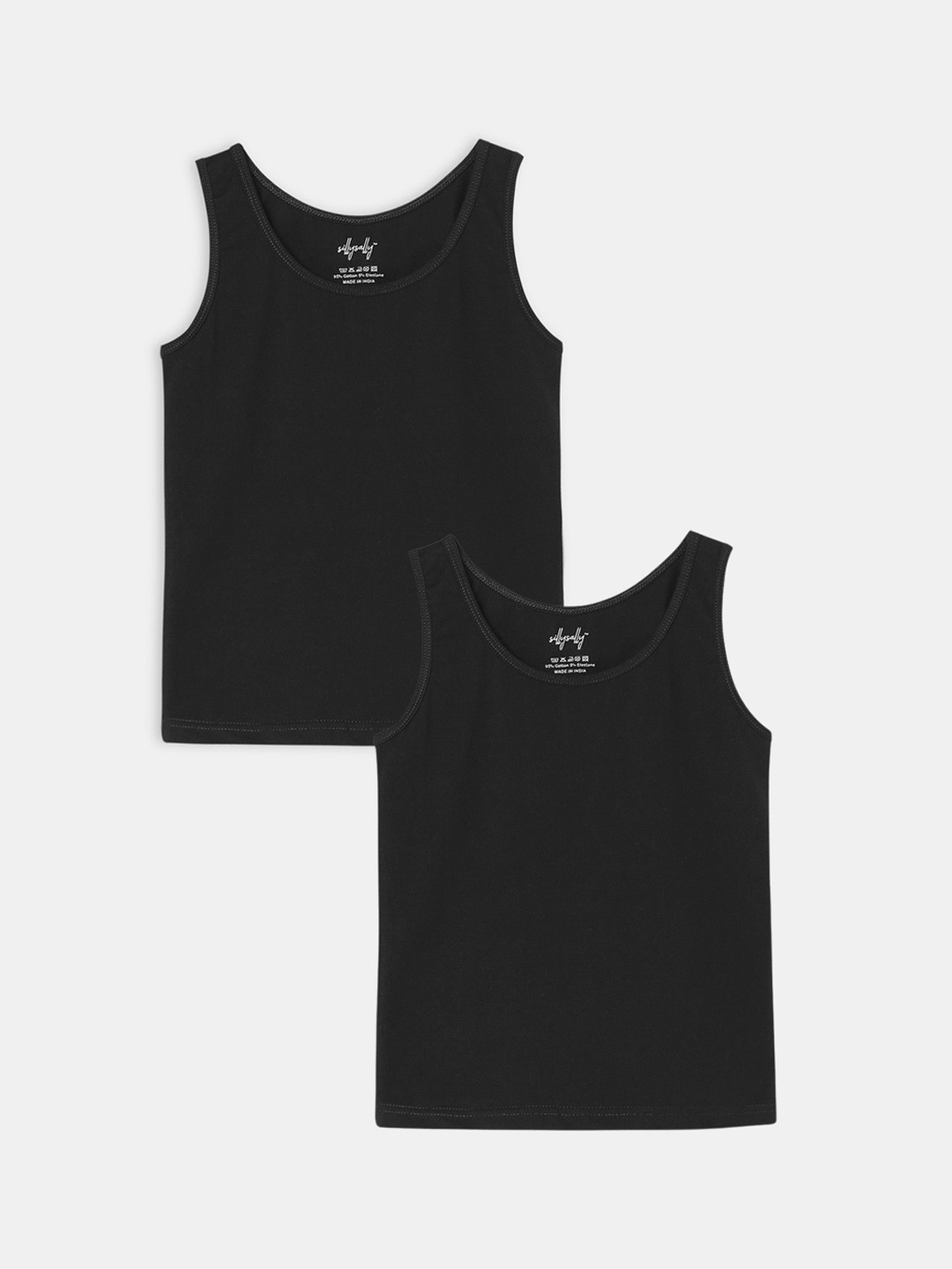 

Sillysally Girls Pack Of 2 Round Neck Vests, Black
