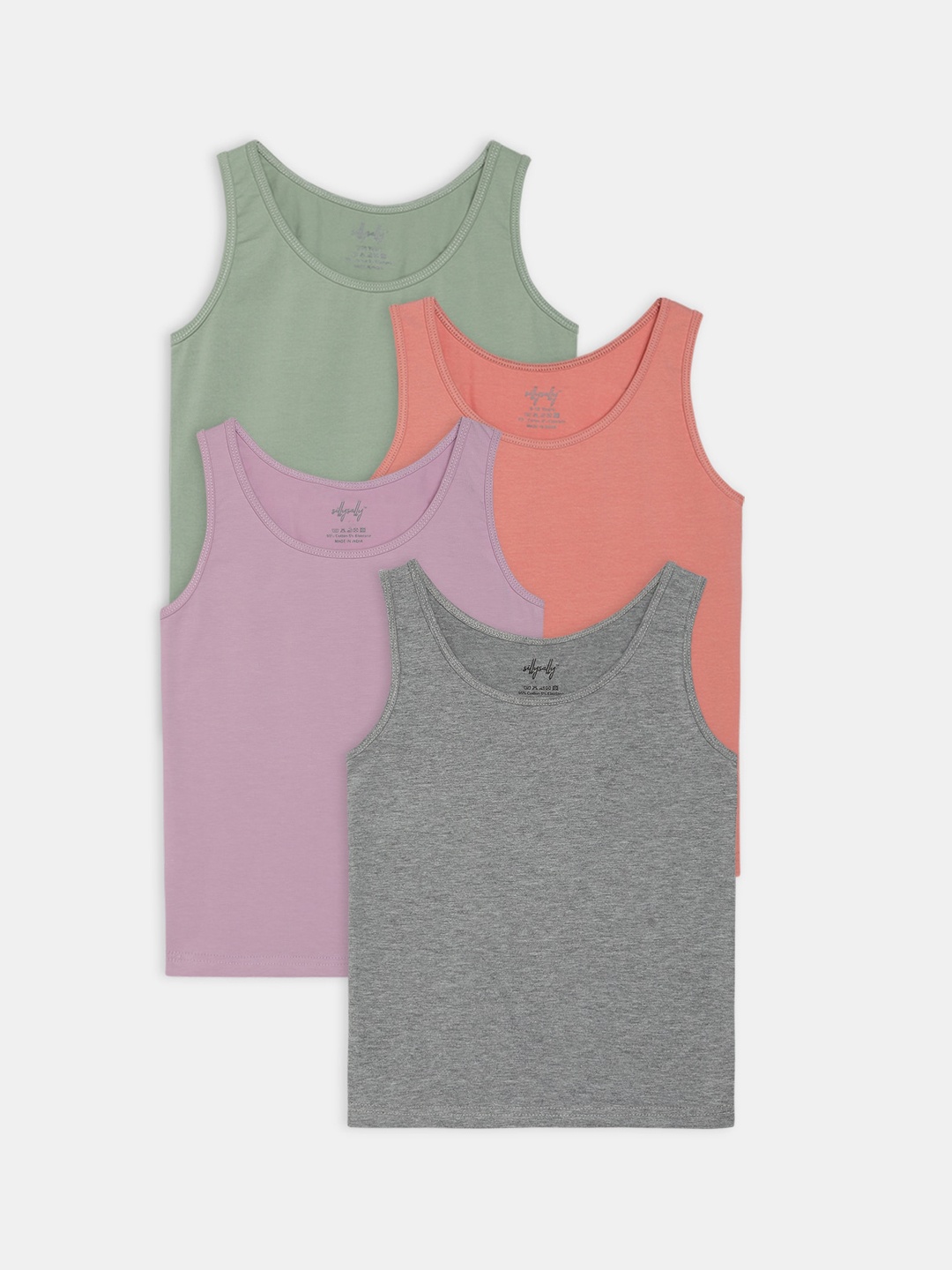 

Sillysally Girls Pack Of 4 Round Neck Vests, Multi