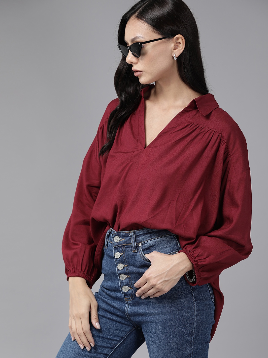 

Roadster Puff Sleeve Top, Maroon