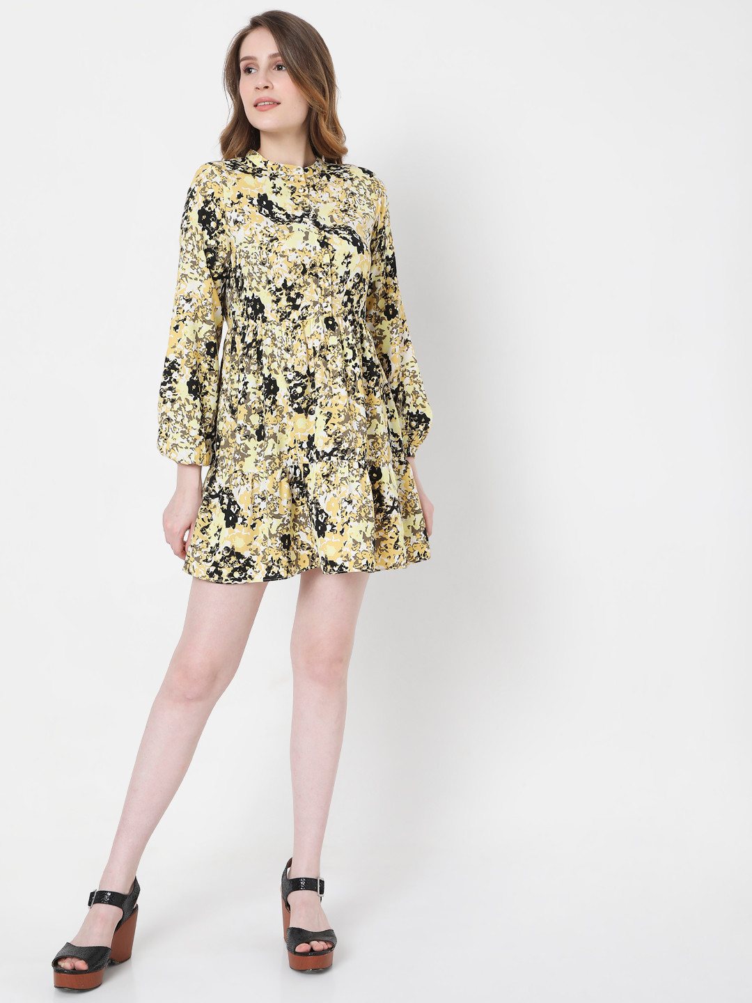 

Vero Moda Floral Print Puff Sleeve Fit & Flare Mini Dress, Yellow