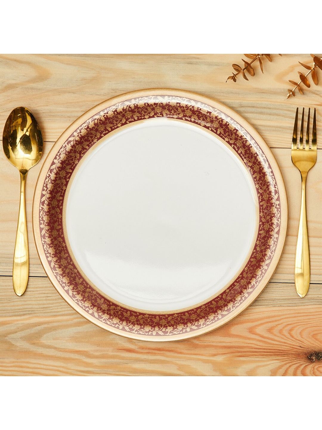 

Home Centre Meadows White & Red Printed Dishwasher Safe Melamine Dinner Plate - 28cm