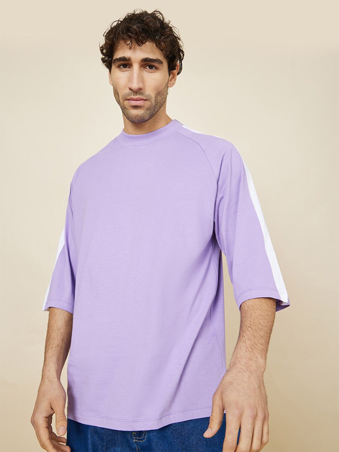 

Styli Contrast Panel 3/4 Raglan Sleeves Oversized T-Shirt, Lavender