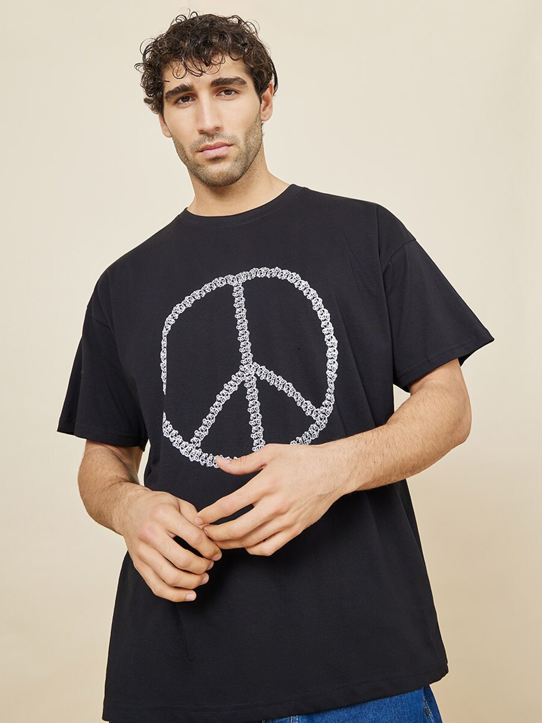 

Styli Typography Printed Cotton T-shirt, Black