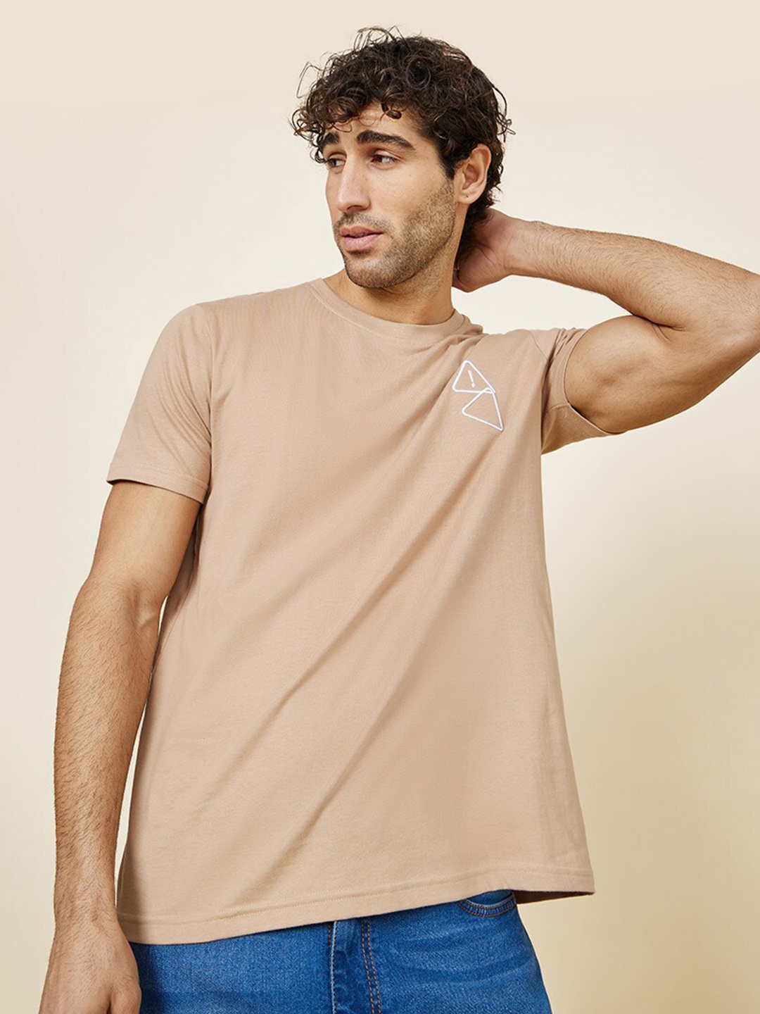 

Styli Beige Cotton Relaxed Fit T-shirt