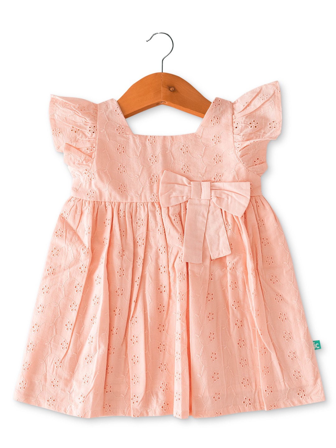

JusCubs Infant Girls Square Neck Schiffli Cotton Fit & Flare Dress, Peach