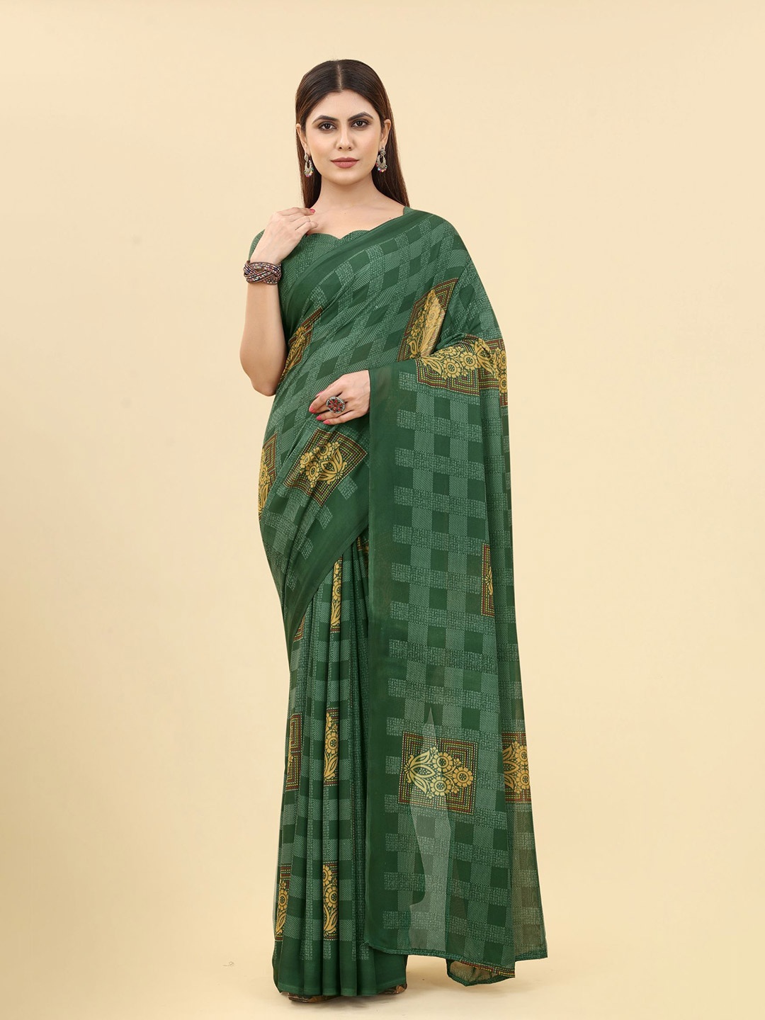 

KALINI Ethnic Motifs Poly Georgette Designer Saree, Green