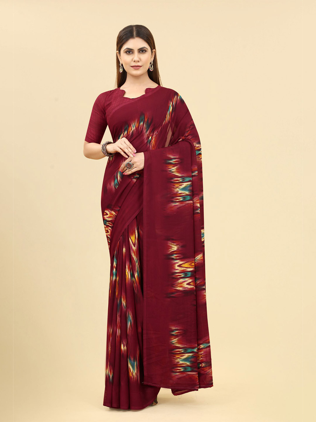 

KALINI Abstract Printed Saree, Maroon