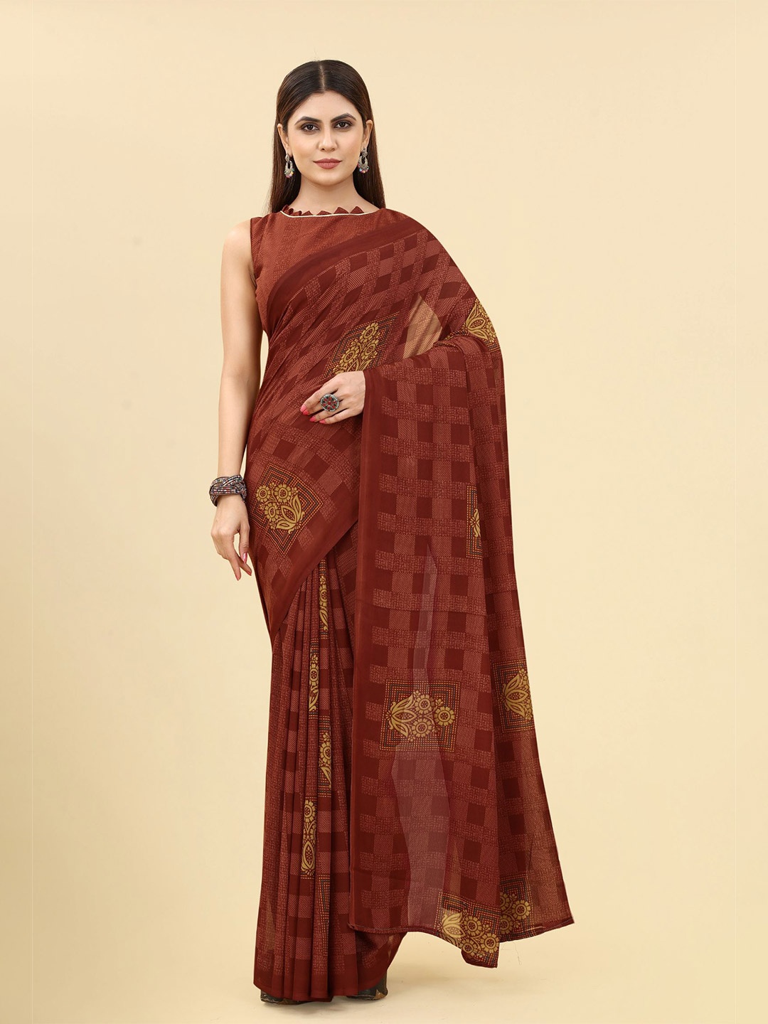 

KALINI Ethnic Motifs Printed Saree, Brown