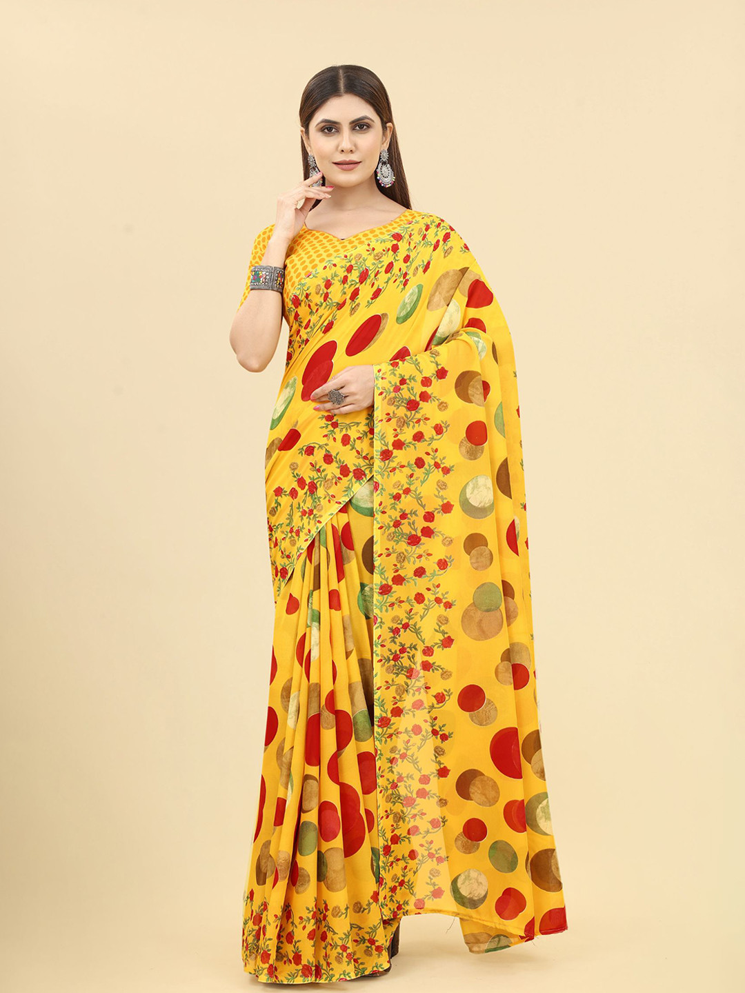 

KALINI Printed Poly Georgette Saree, Yellow