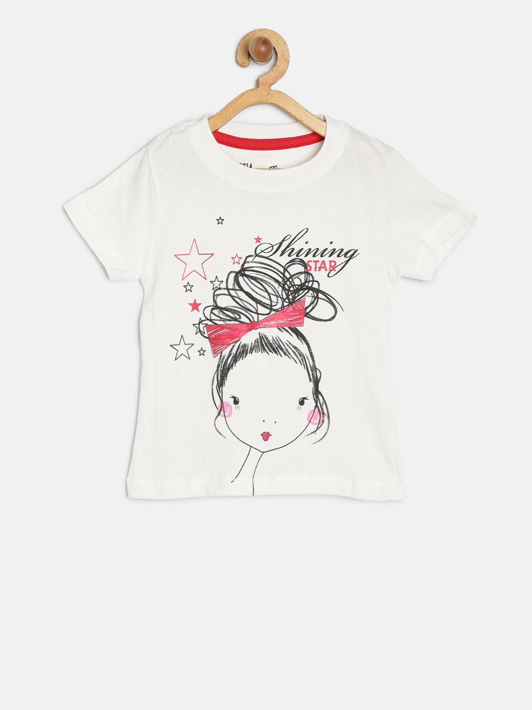 

Blue Giraffe Girls White & Black Printed Round Neck T-shirt