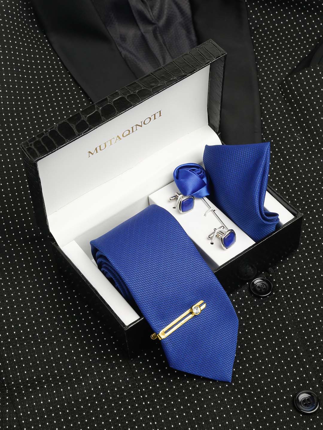 

MUTAQINOTI Men Silk Necktie Accessory Gift Set, Blue