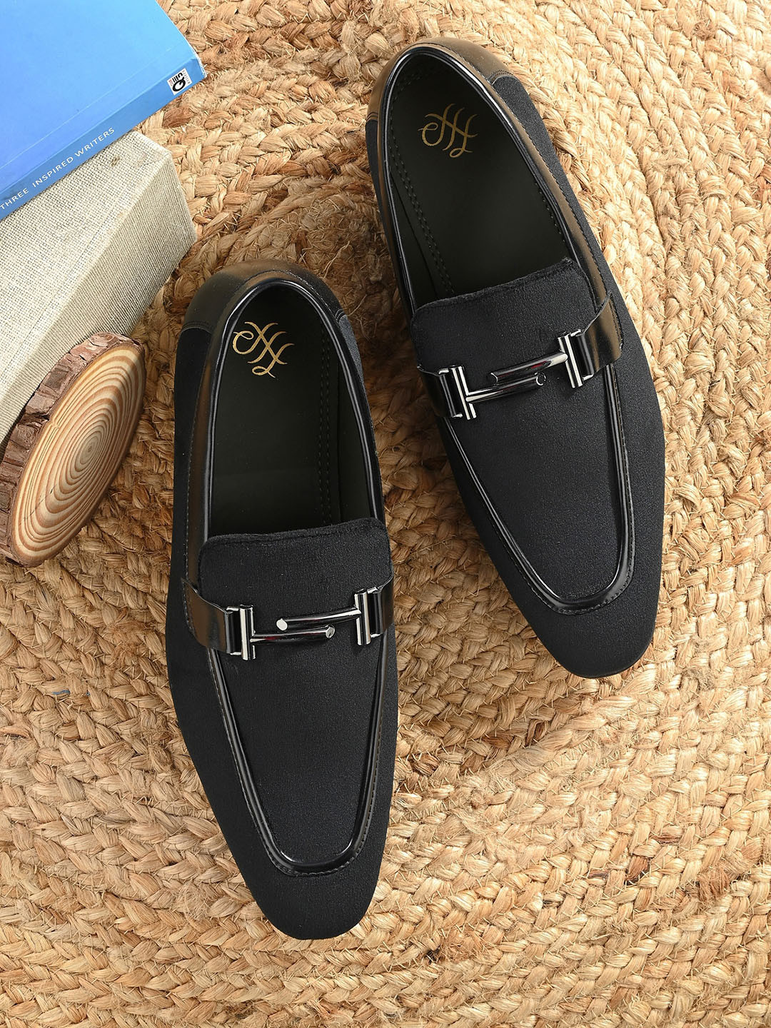 

House of Pataudi Men Embellished Round Toe Horsebit Loafers, Black