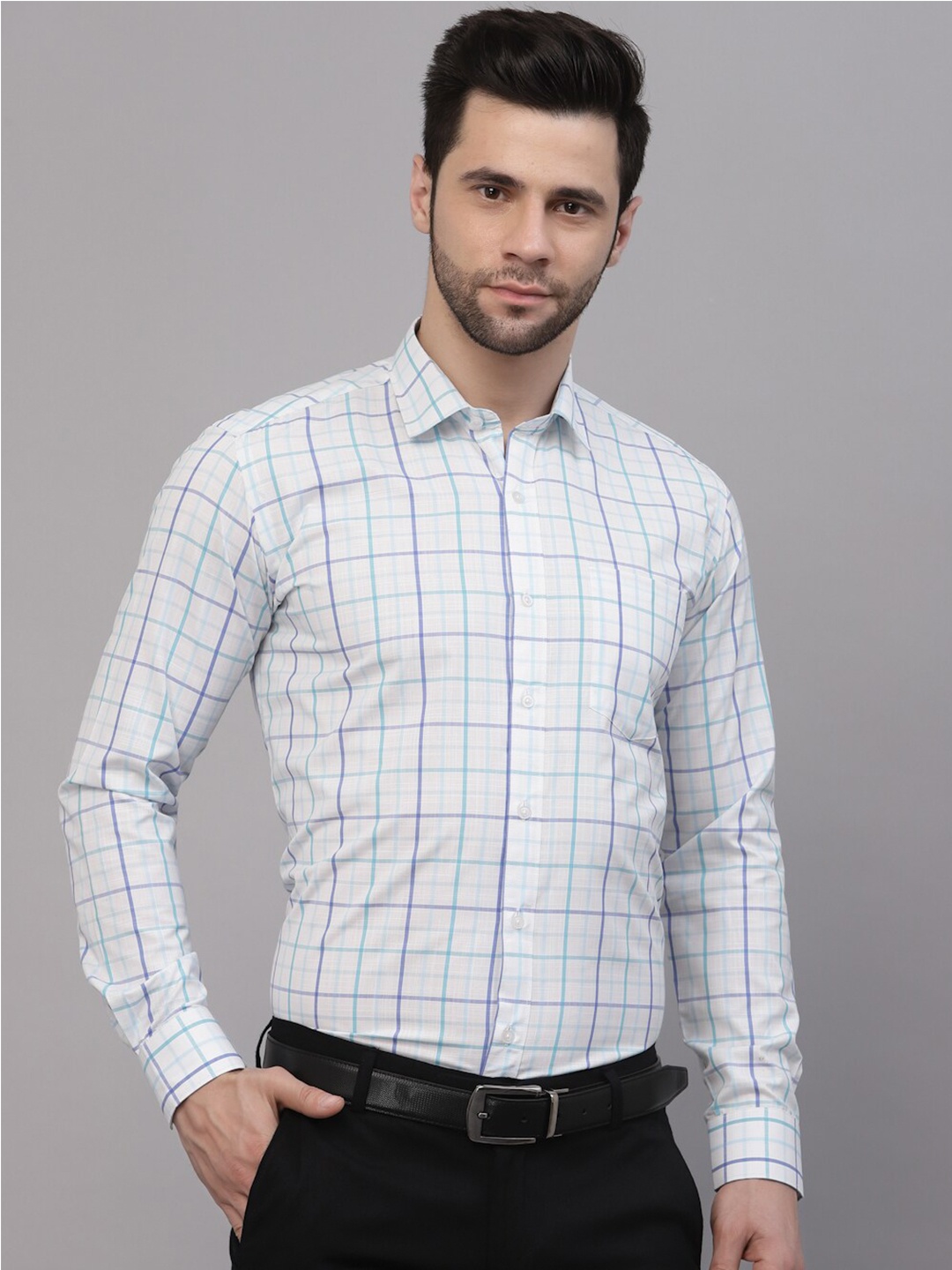 

Style Quotient Tartan Checked Formal Shirt, White