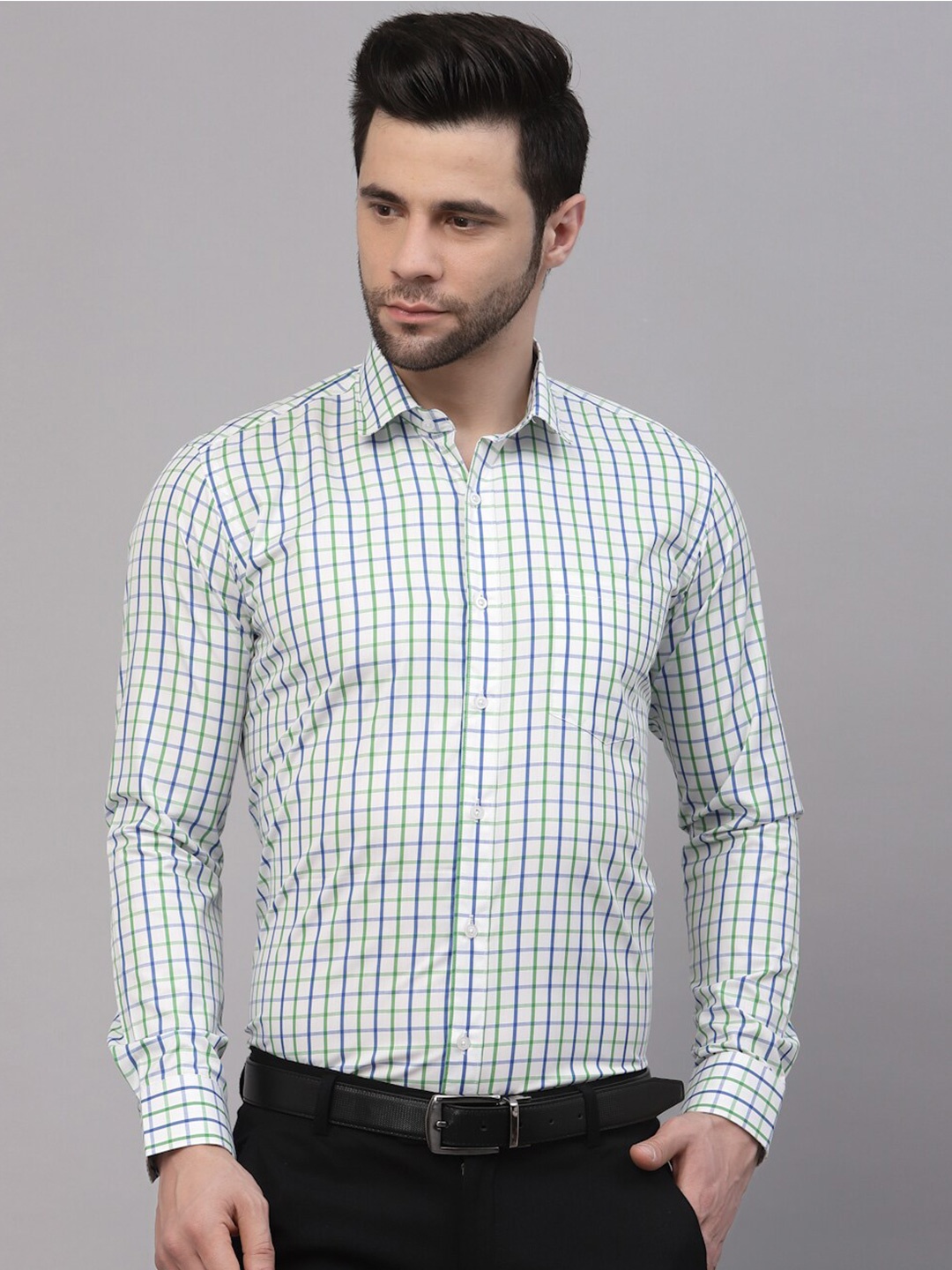 

Style Quotient Gingham Checks Cotton Formal Shirt, Green