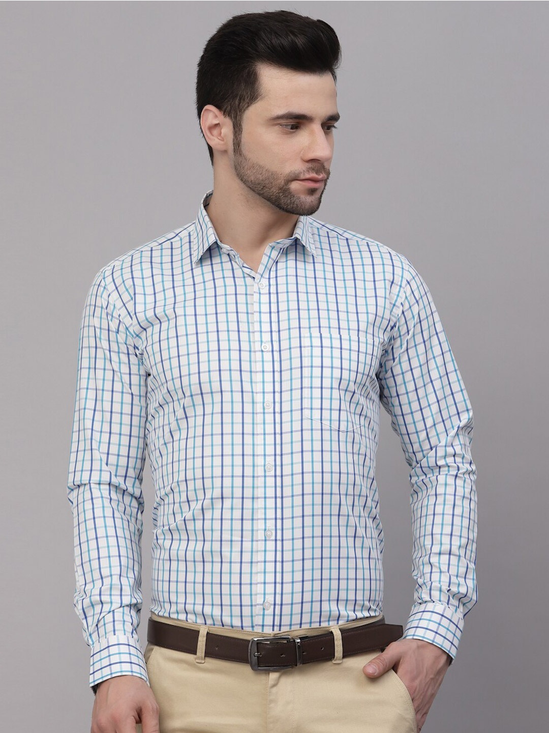 

Style Quotient Men Tartan Checked Formal Shirt, White