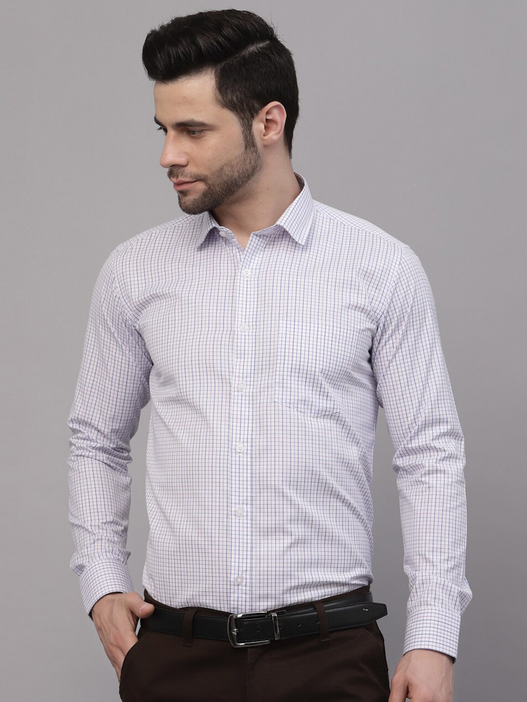 

Style Quotient Checked Spread Collar Formal Shirt, Purple