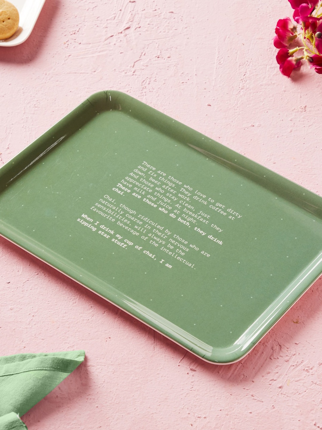 

Home Centre Garnet Green Typography Printed Melamine Serving Tray