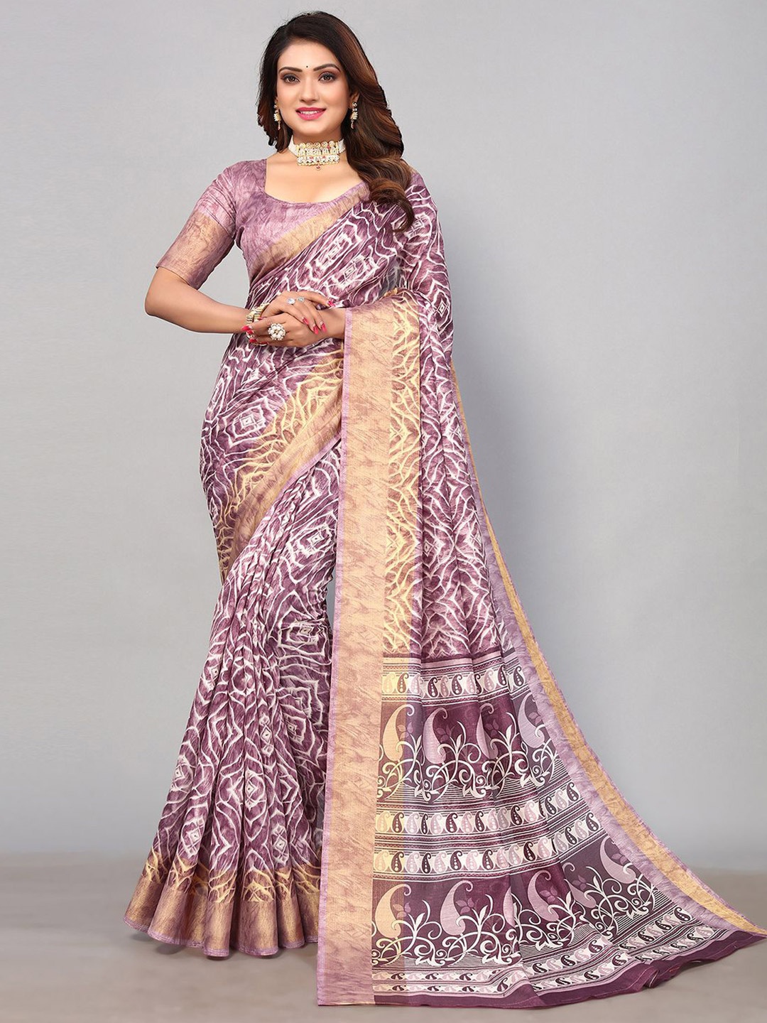 

KALINI Abstract Printed Zari Saree, Purple