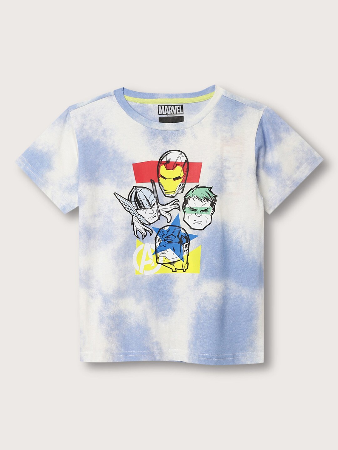 

Blue Giraffe Boys Avengers Printed Pure Cotton T-shirt, White