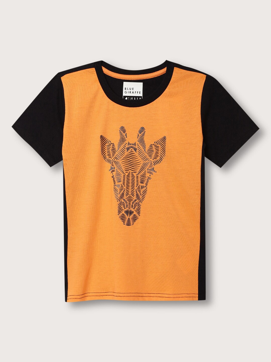 

Blue Giraffe Boys Graphic Printed Pure Cotton T-shirt, Orange