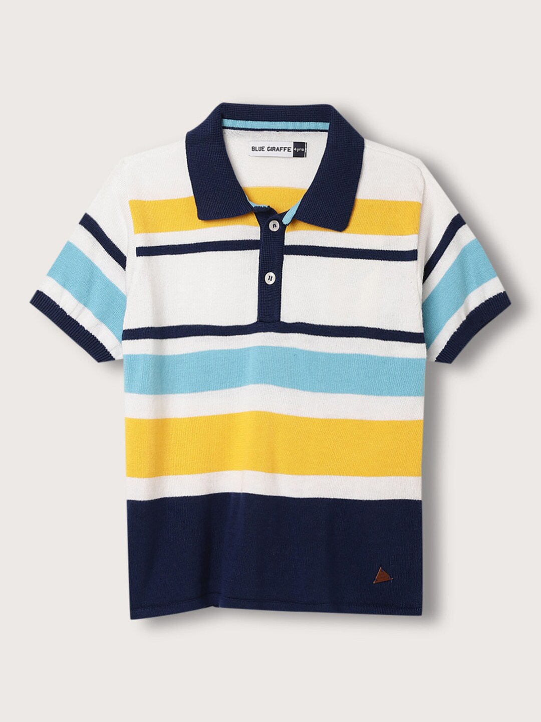 

Blue Giraffe Boys Striped Polo Collar Pure Cotton T-shirt, White