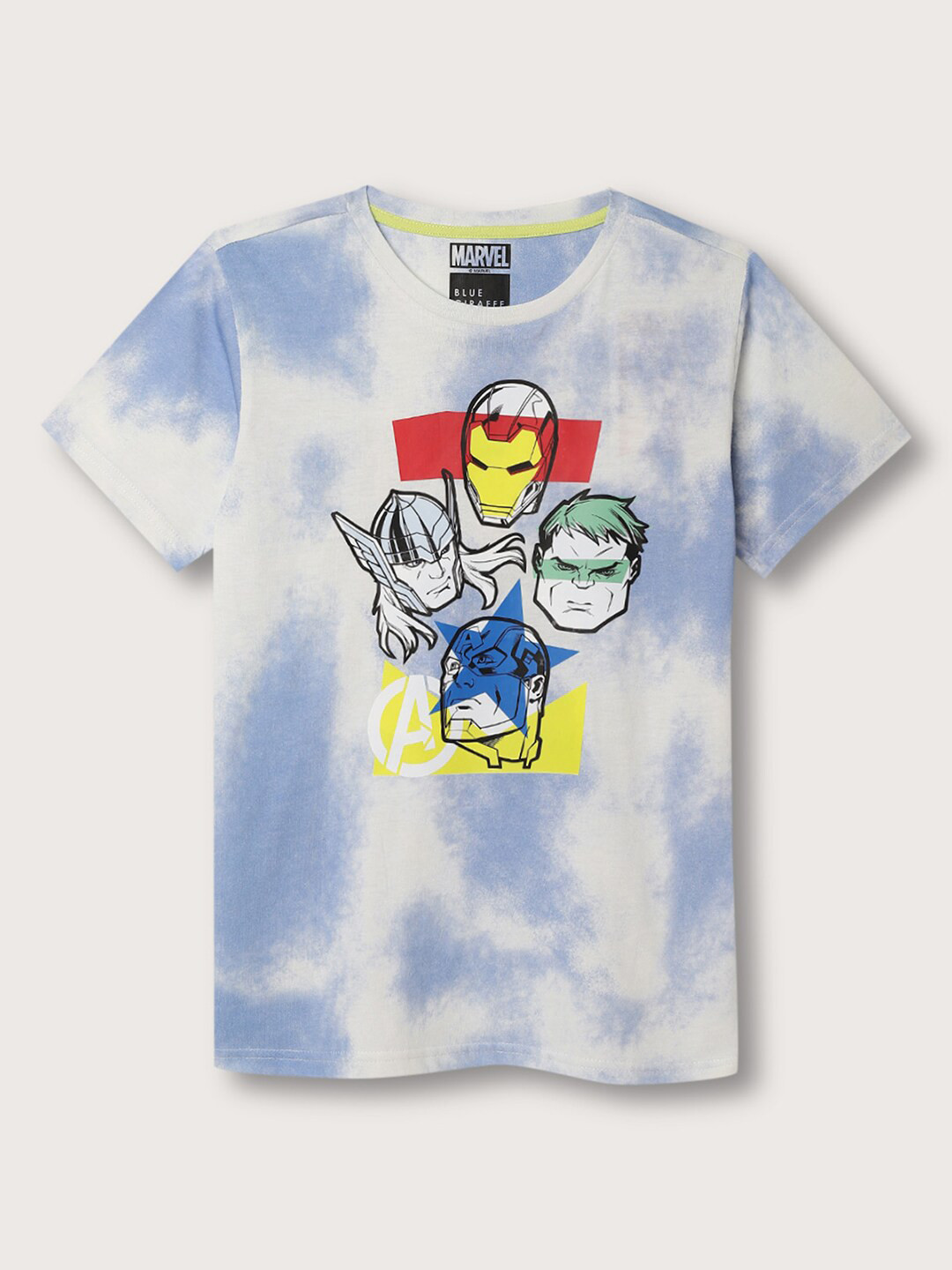 

Blue Giraffe Boys Avengers Printed Round Neck Pure Cotton T-shirt, White
