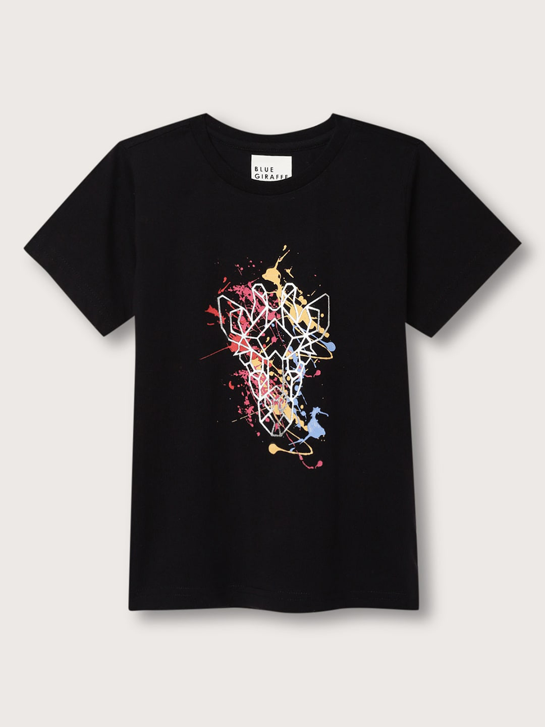 

Blue Giraffe Boys Graphic Printed Round Neck Pure Cotton T-shirt, Black