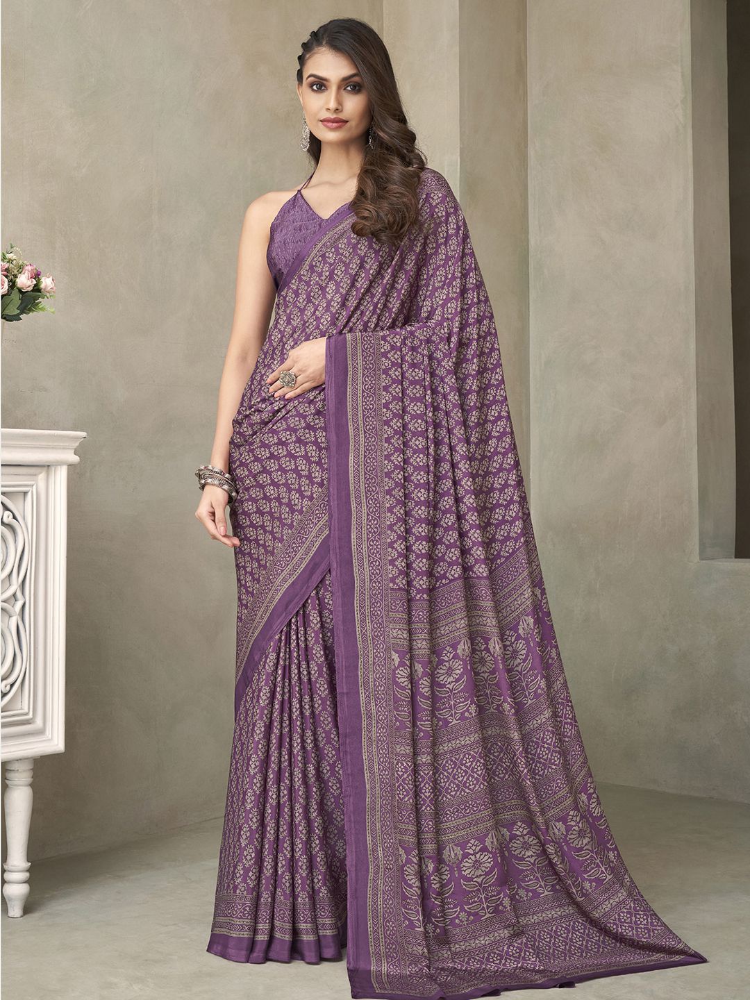 

Satrani Ethnic Motifs Crepe Saree, Purple