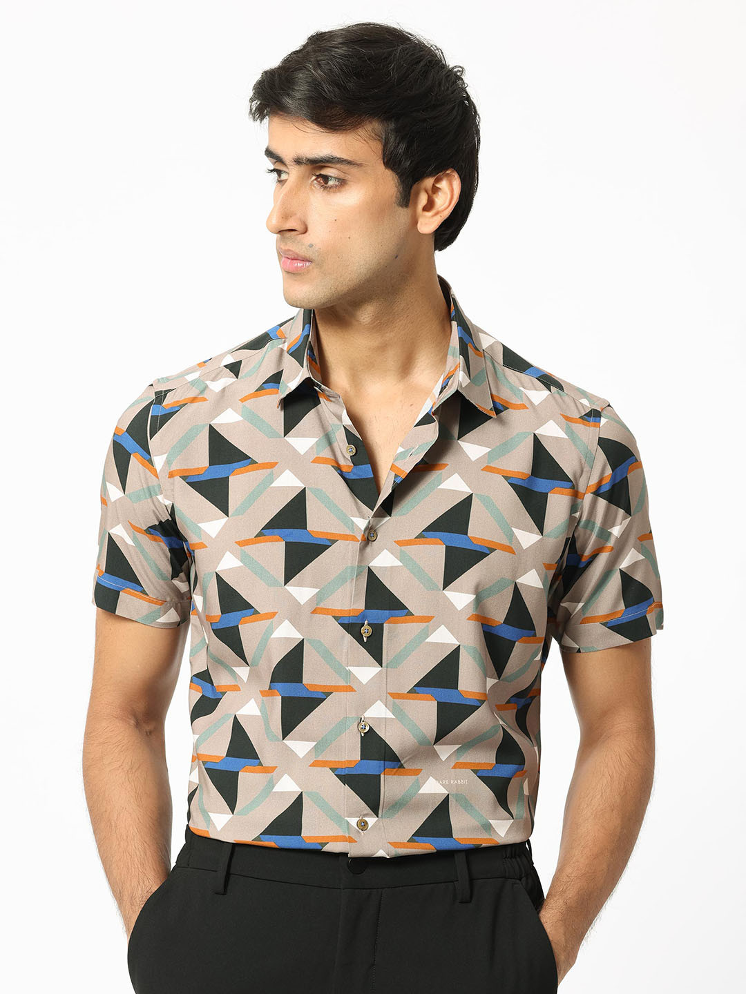 

RARE RABBIT Men Radium Slim Fit Geometric Printed Shirt, Beige