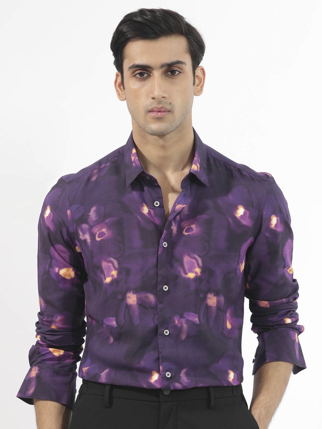 

RARE RABBIT Men Flage Slim Fit Floral Printed Shirt, Purple