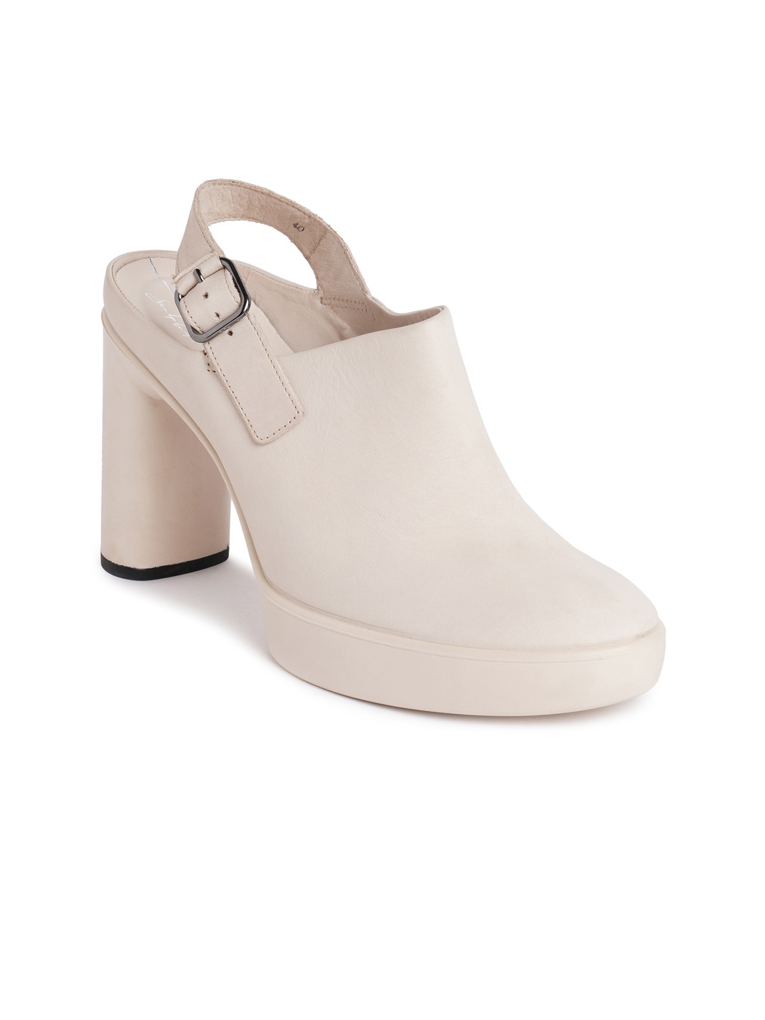 

ECCO Leather Platform Heel Mules, Off white