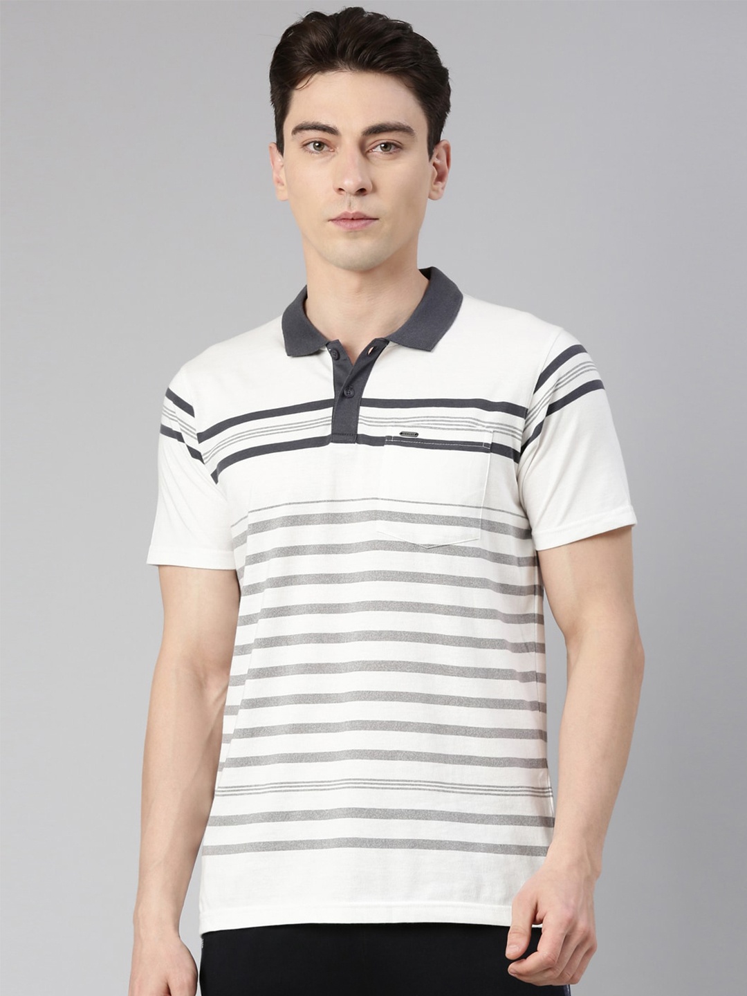 

Proline Striped Polo Collar Cotton T-shirt, Off white