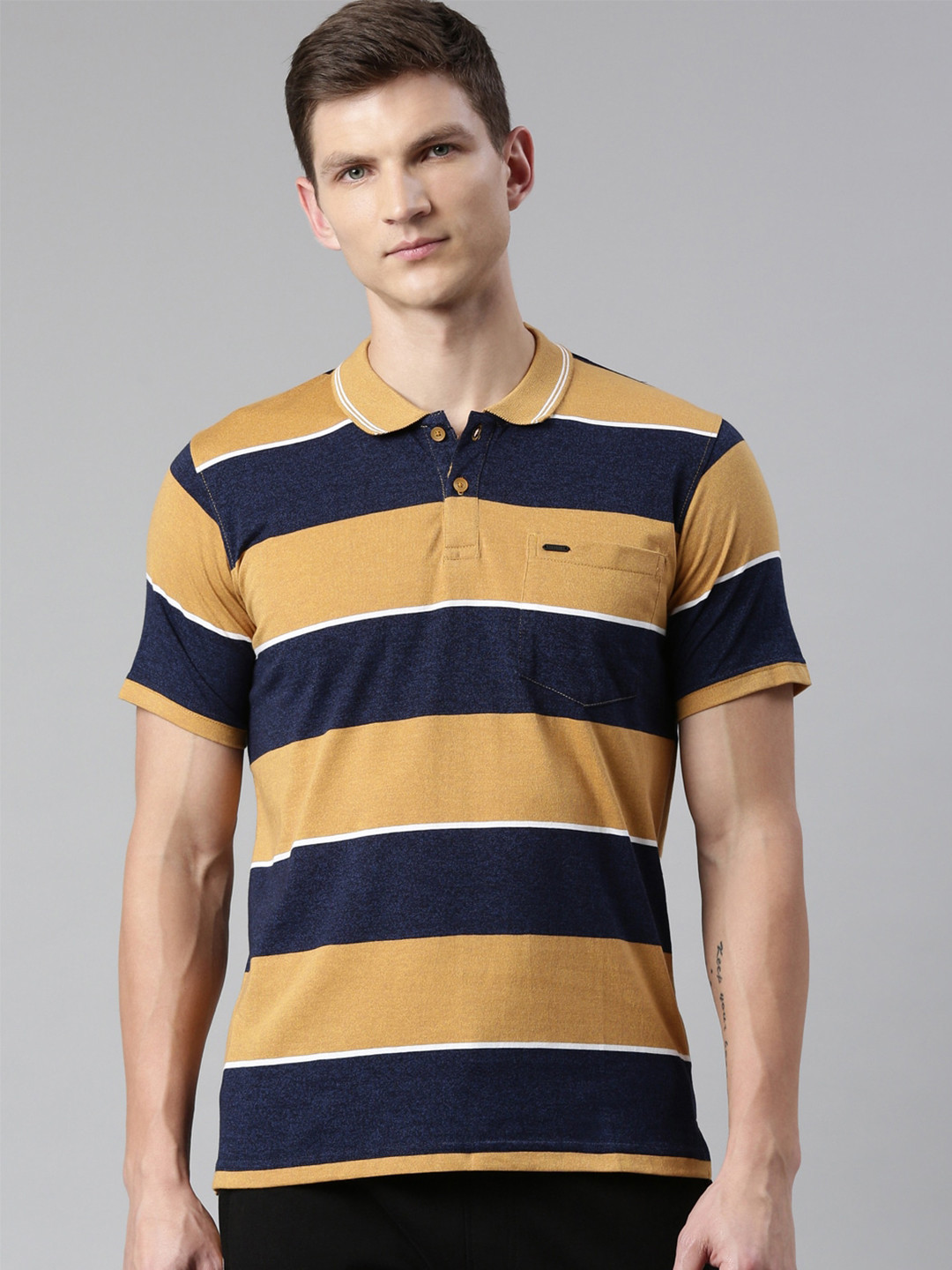 

Proline Striped Polo Collar Cotton T-shirt, Mustard