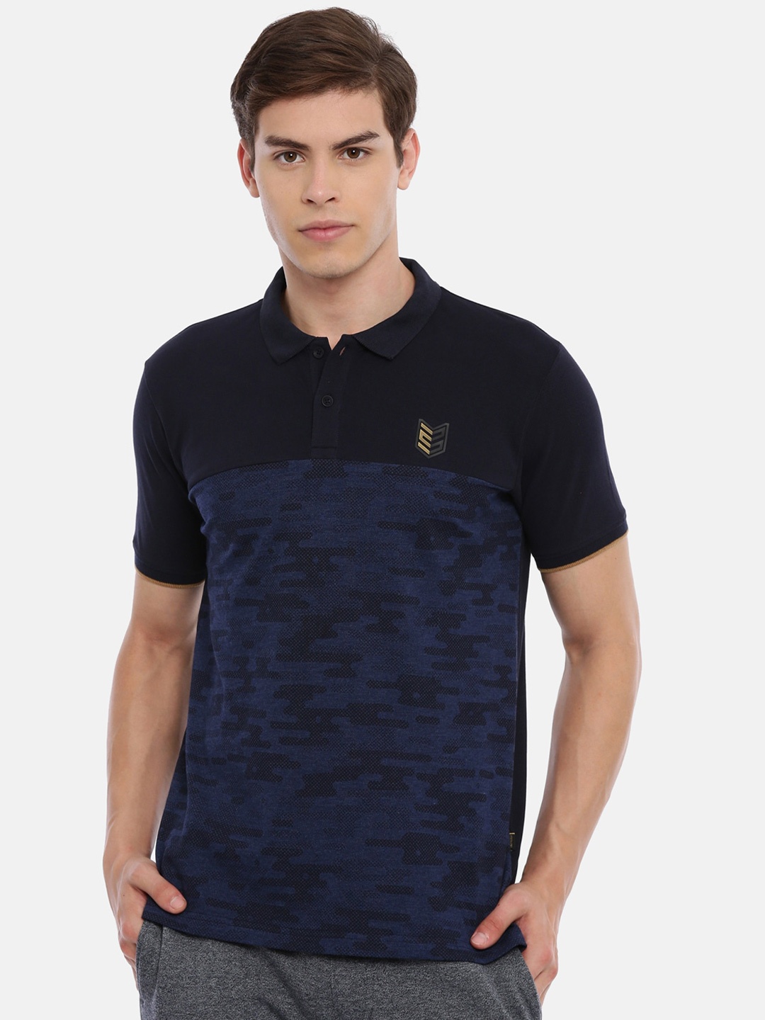 

Proline Colourblocked Polo Collar Cotton T-Shirt, Navy blue