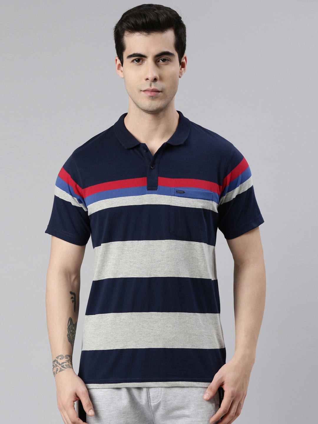 

Proline Striped Polo Collar Cotton Sports T-shirt, Navy blue