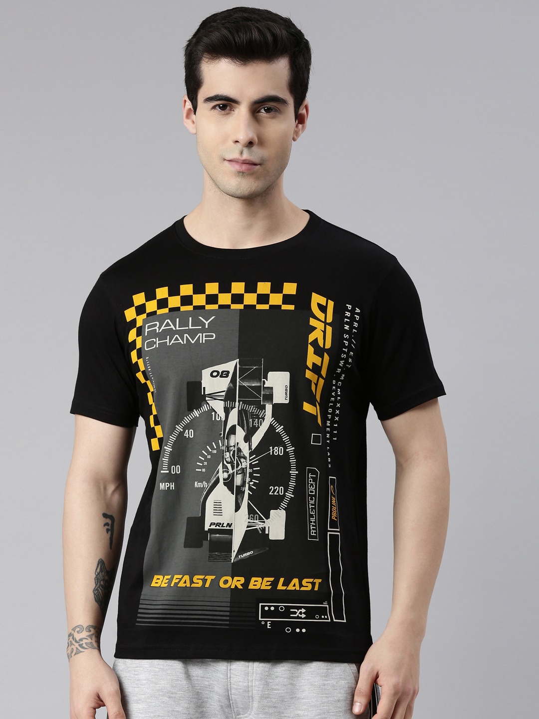 

Proline Typography Printed Cotton Sports T-shirt, Black