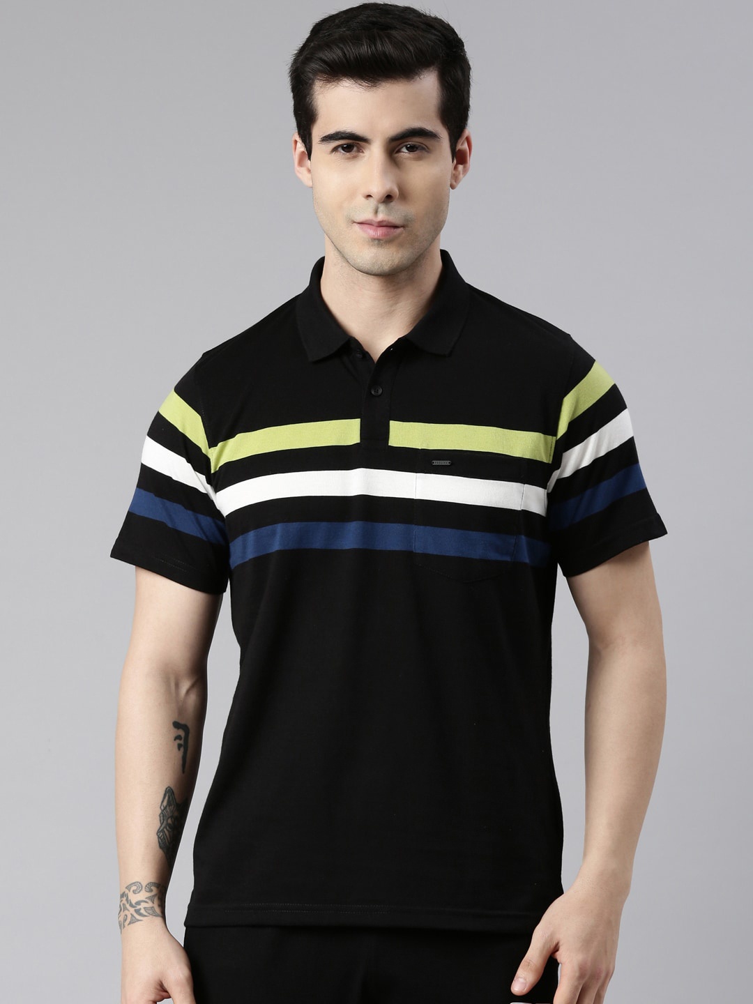 

Proline Striped Polo Collar Cotton T-shirt, Black