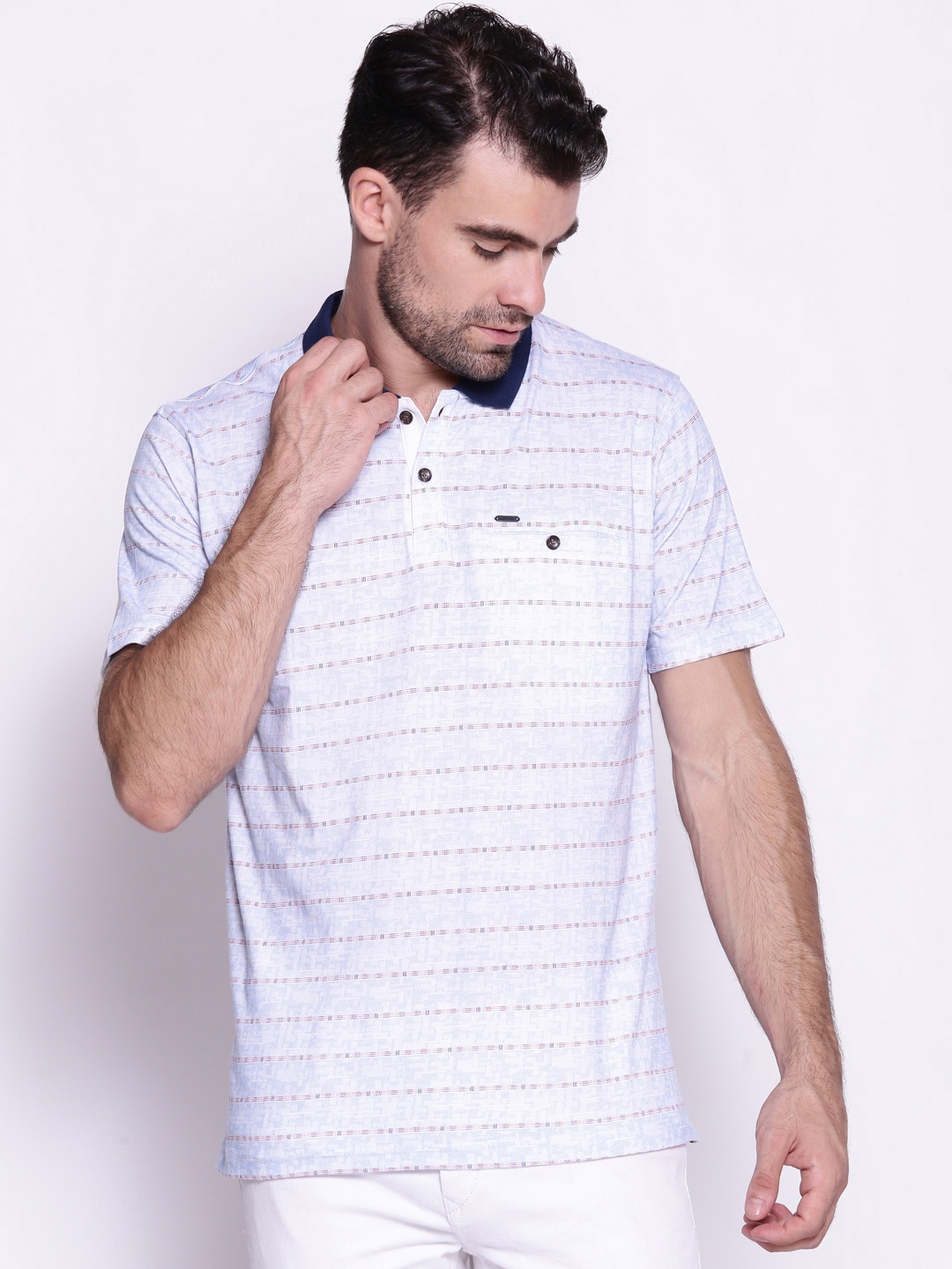 

Proline Striped Polo Collar Cotton T-shirt, Blue