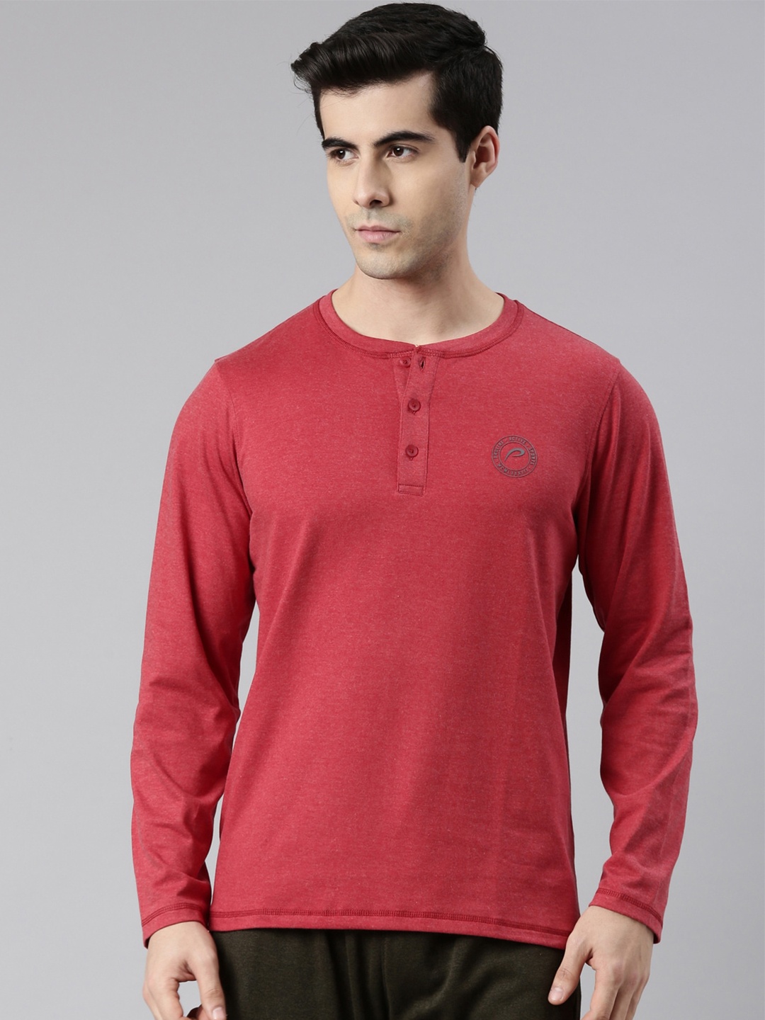 

Proline Henley Neck Training or Gym Cotton T-shirt, Red