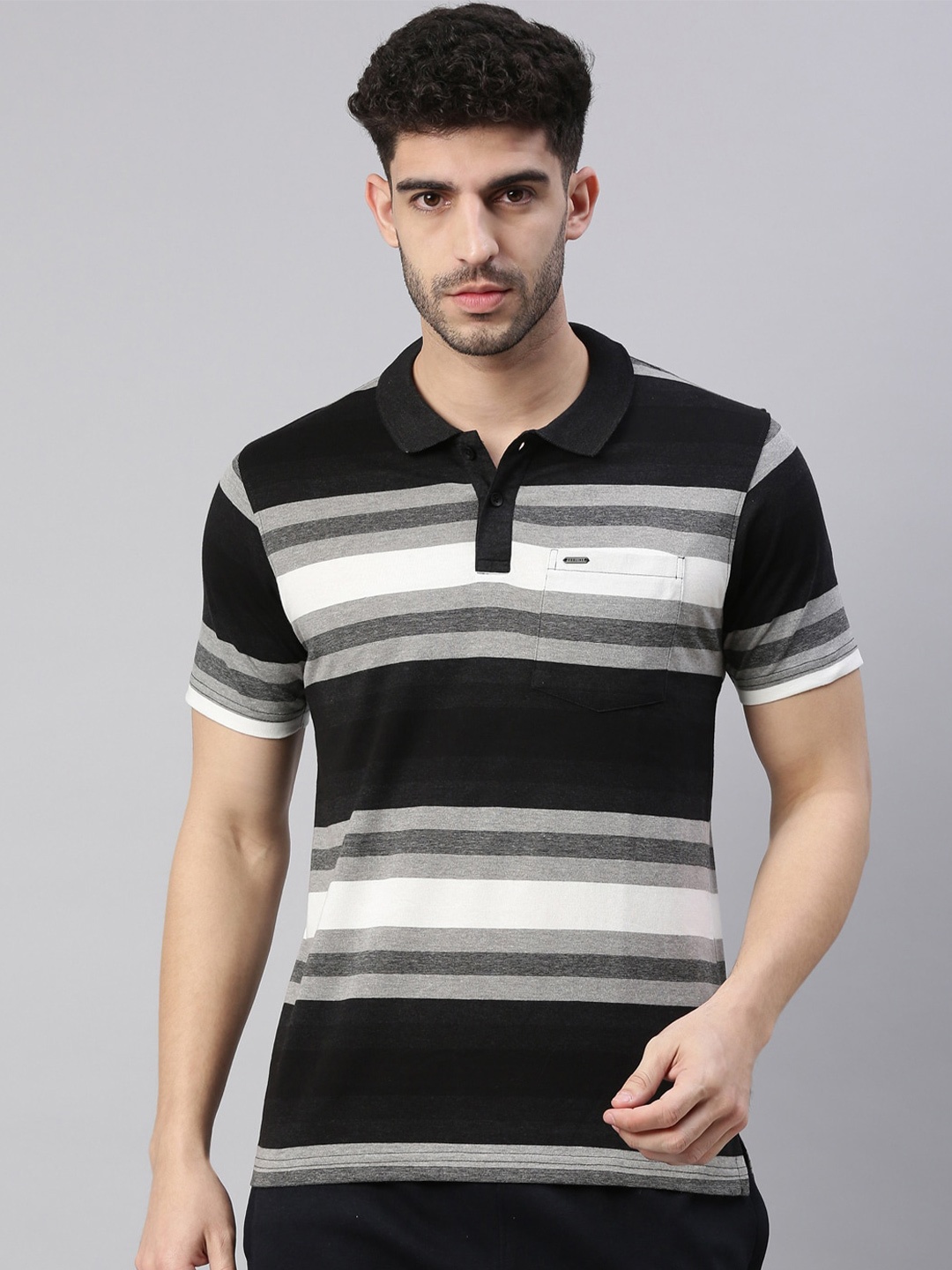 

Proline Striped Polo Collar Cotton T-shirt, Black