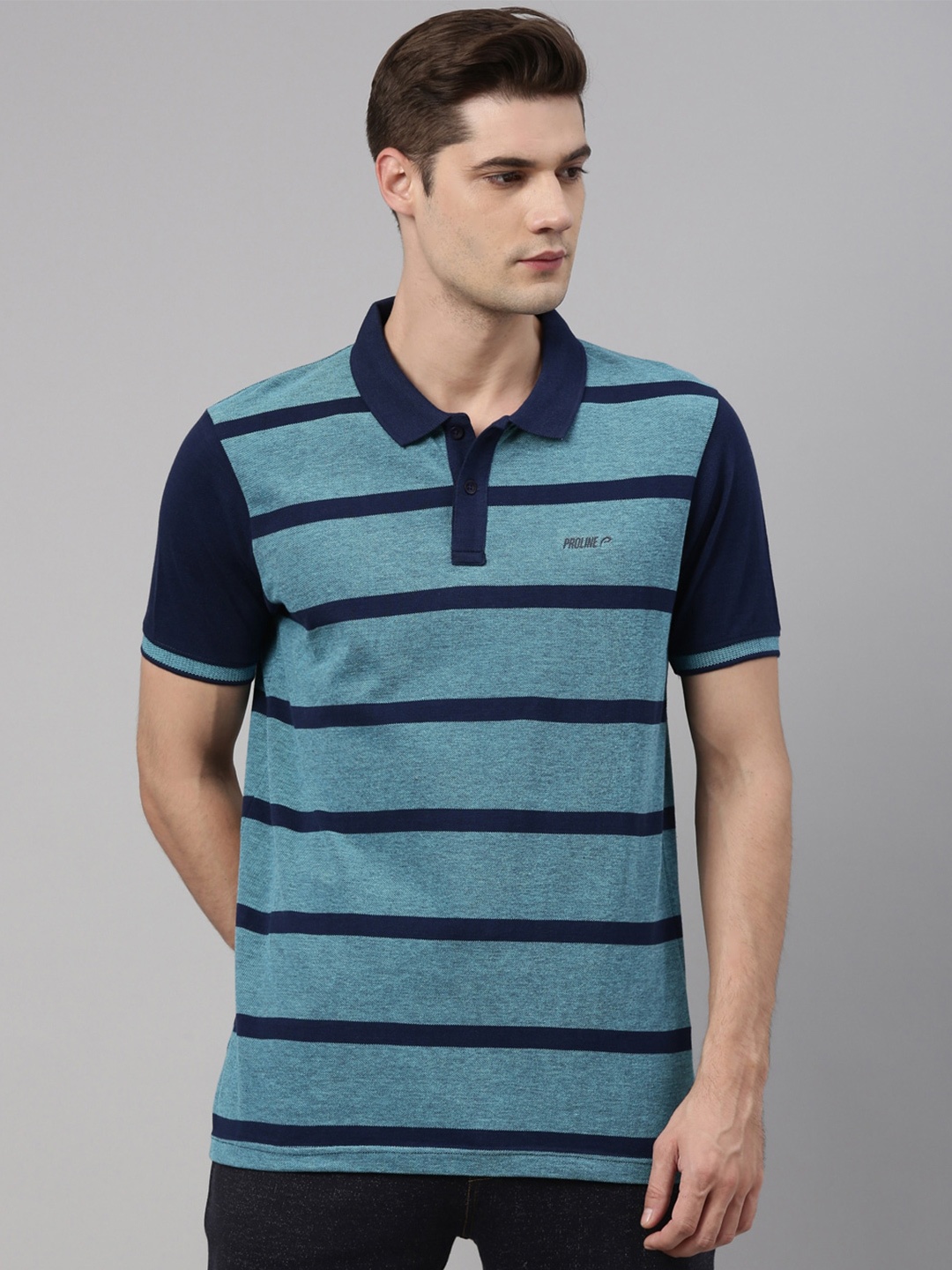 

Proline Striped Polo Collar Cotton T-shirt, Blue