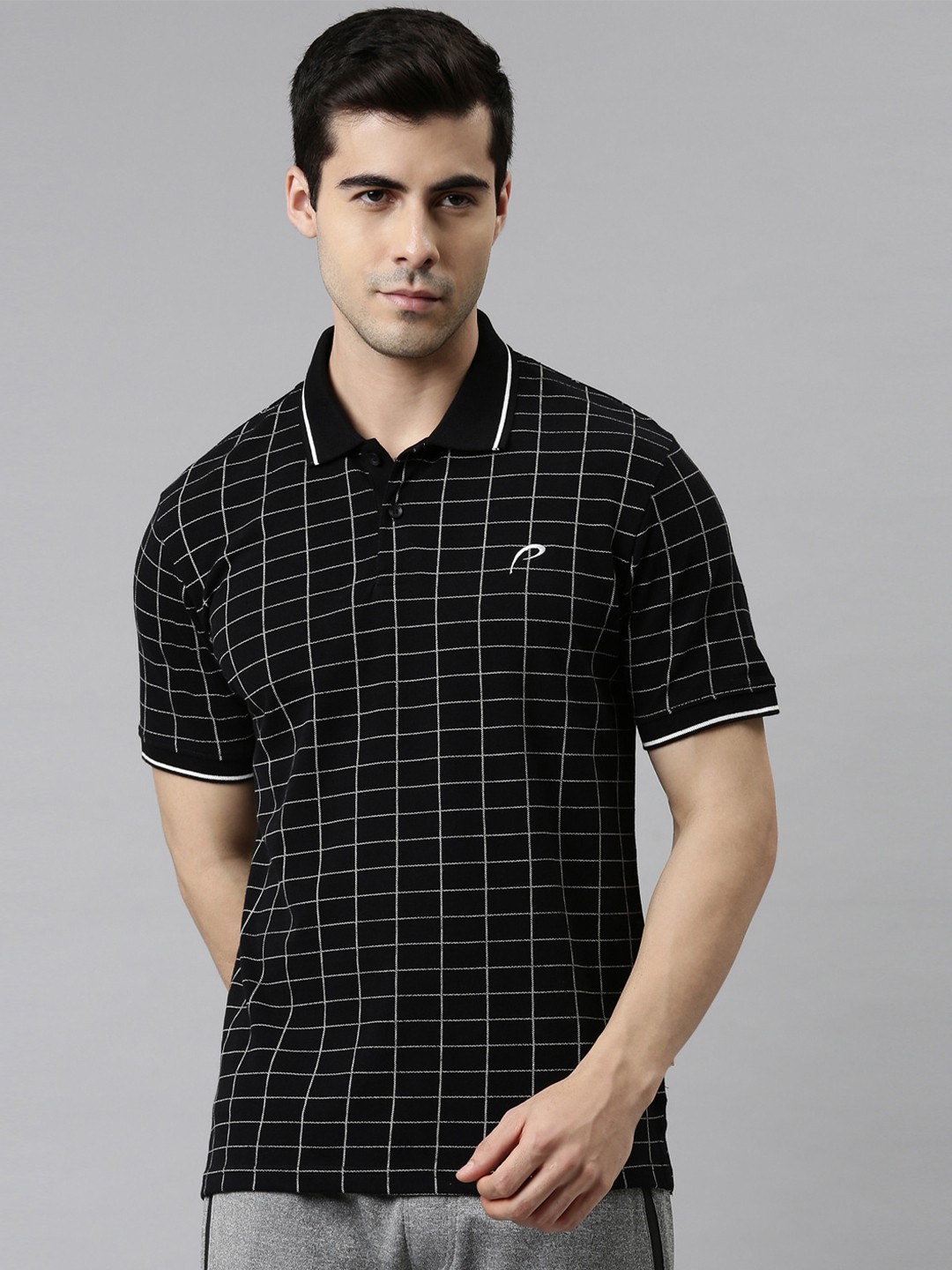 

Proline Checked Polo Collar Cotton Sports T-shirt, Black